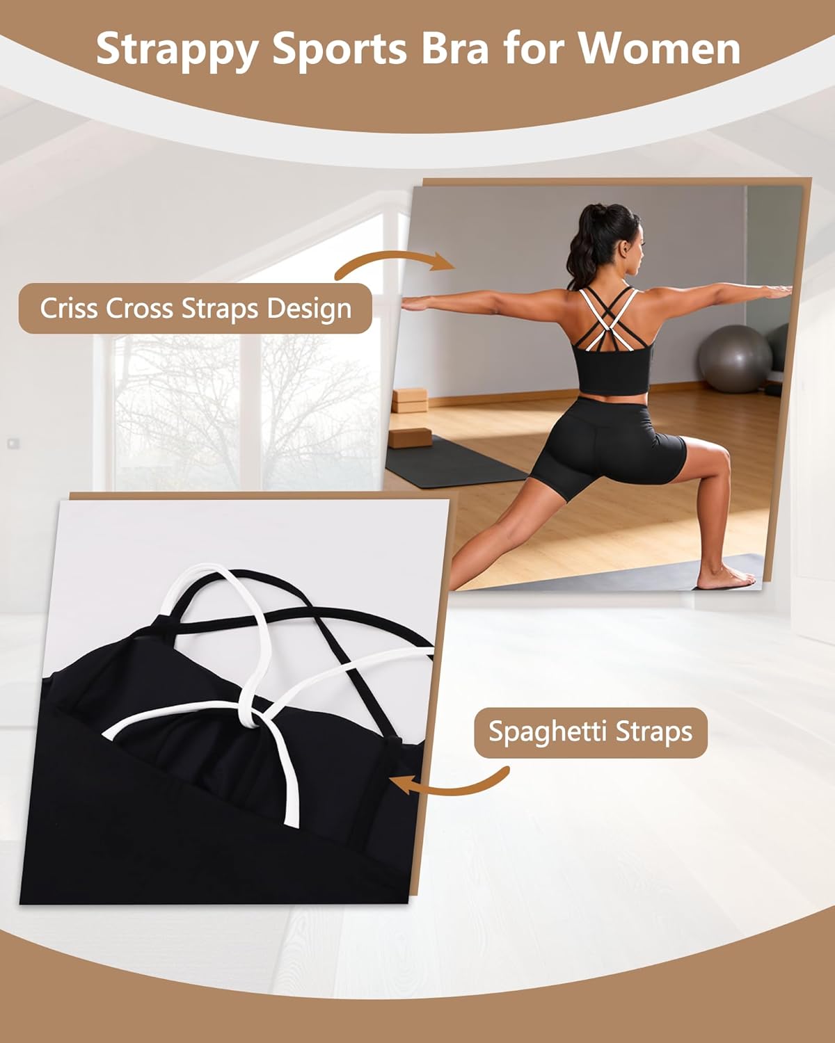 Longline Sports Bras for Women Spaghetti Straps Tank Top with Built-in Bra Strappy Sports Bra for Yoga Longline Sports Bras for Women Spaghetti Straps Tank Top with Built-in Bra Strappy Sports Bra for Yoga
