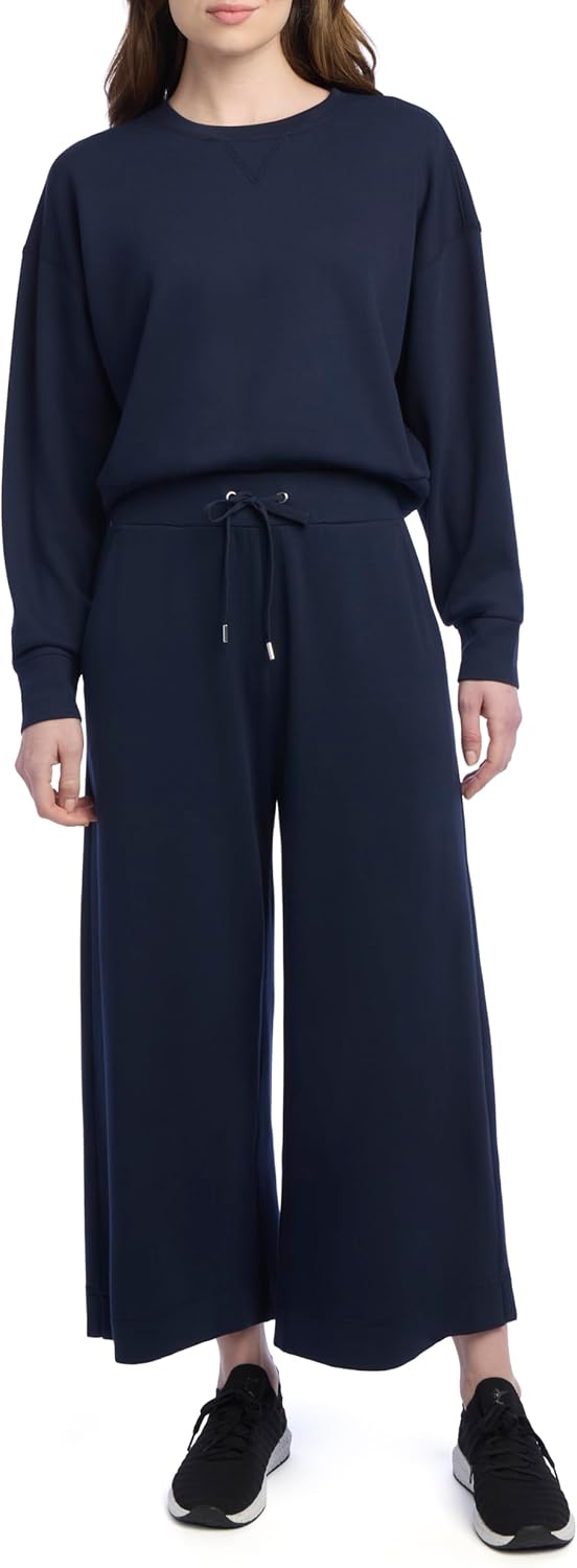 Women's 2 Piece Pique Luxe Crew Neck Pullover Gaucho Lounge Set Women's 2 Piece Pique Luxe Crew Neck Pullover Gaucho Lounge Set