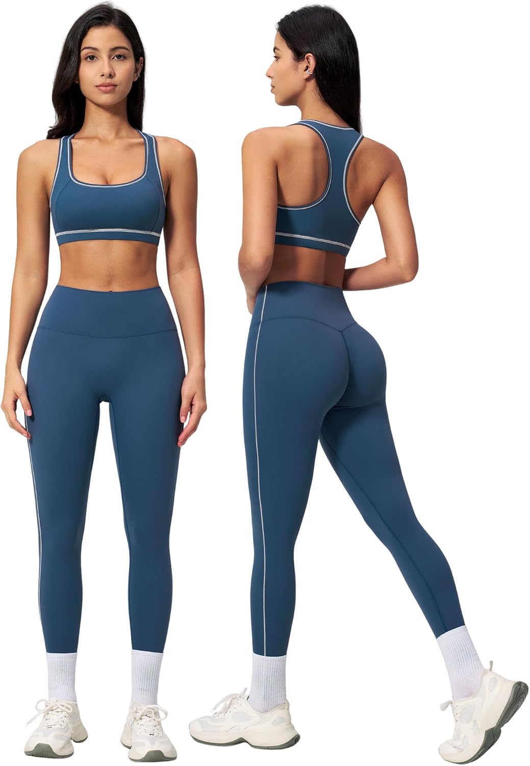 Womens Workout Set Two Piece Racerback Color Block Sports Bras Matching High Waist Leggings Gym Pilates Outfits Womens Workout Set Two Piece Racerback Color Block Sports Bras Matching High Waist Leggings Gym Pilates Outfits