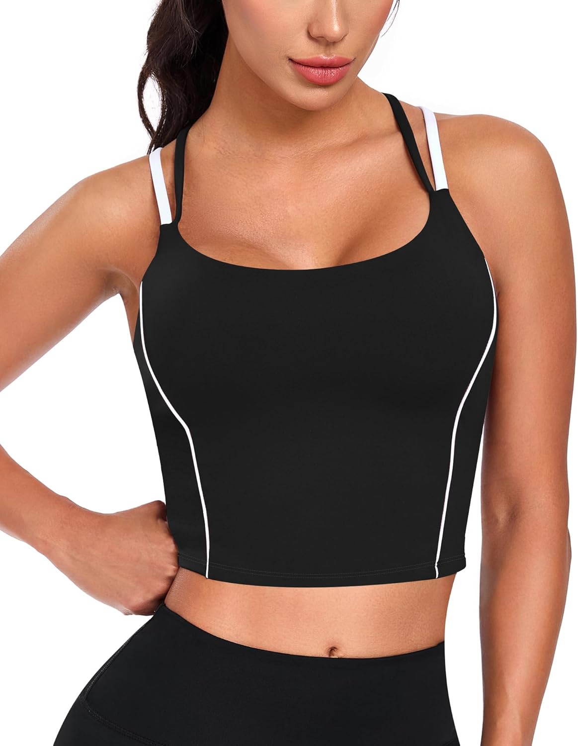 Longline Sports Bras for Women Spaghetti Straps Tank Top with Built-in Bra Strappy Sports Bra for Yoga Longline Sports Bras for Women Spaghetti Straps Tank Top with Built-in Bra Strappy Sports Bra for Yoga