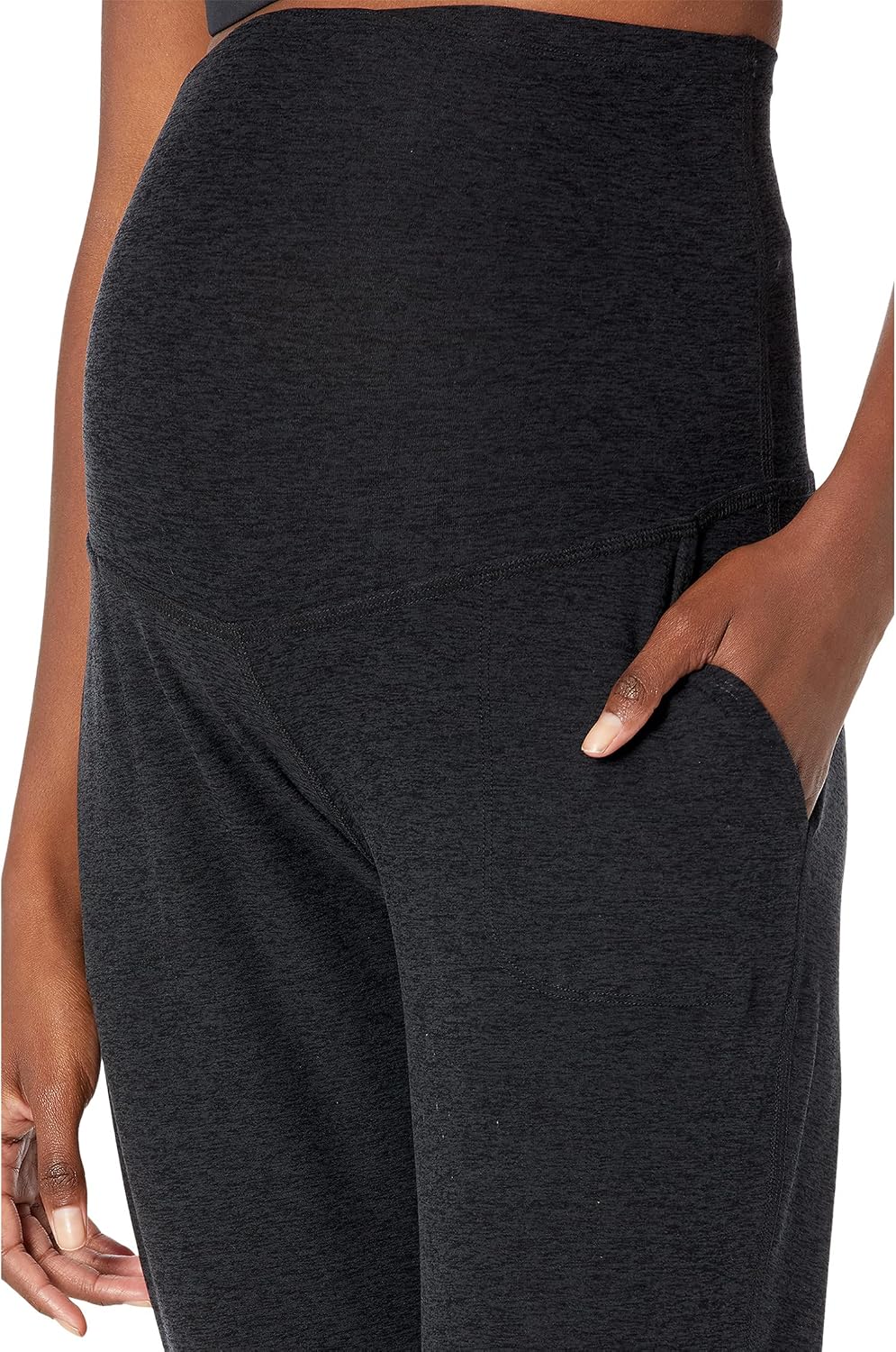 Maternity Midi Joggers Pants for Women-Soft Performance Fabric Side Hand Pockets and Ribbed Cuffs Maternity Midi Joggers Pants for Women-Soft Performance Fabric Side Hand Pockets and Ribbed Cuffs