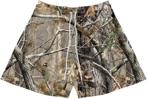 Women's Camo Real Tree Print Mesh Lined Athletic Basketball & Beach Shorts Women's Camo Real Tree Print Mesh Lined Athletic Basketball & Beach Shorts