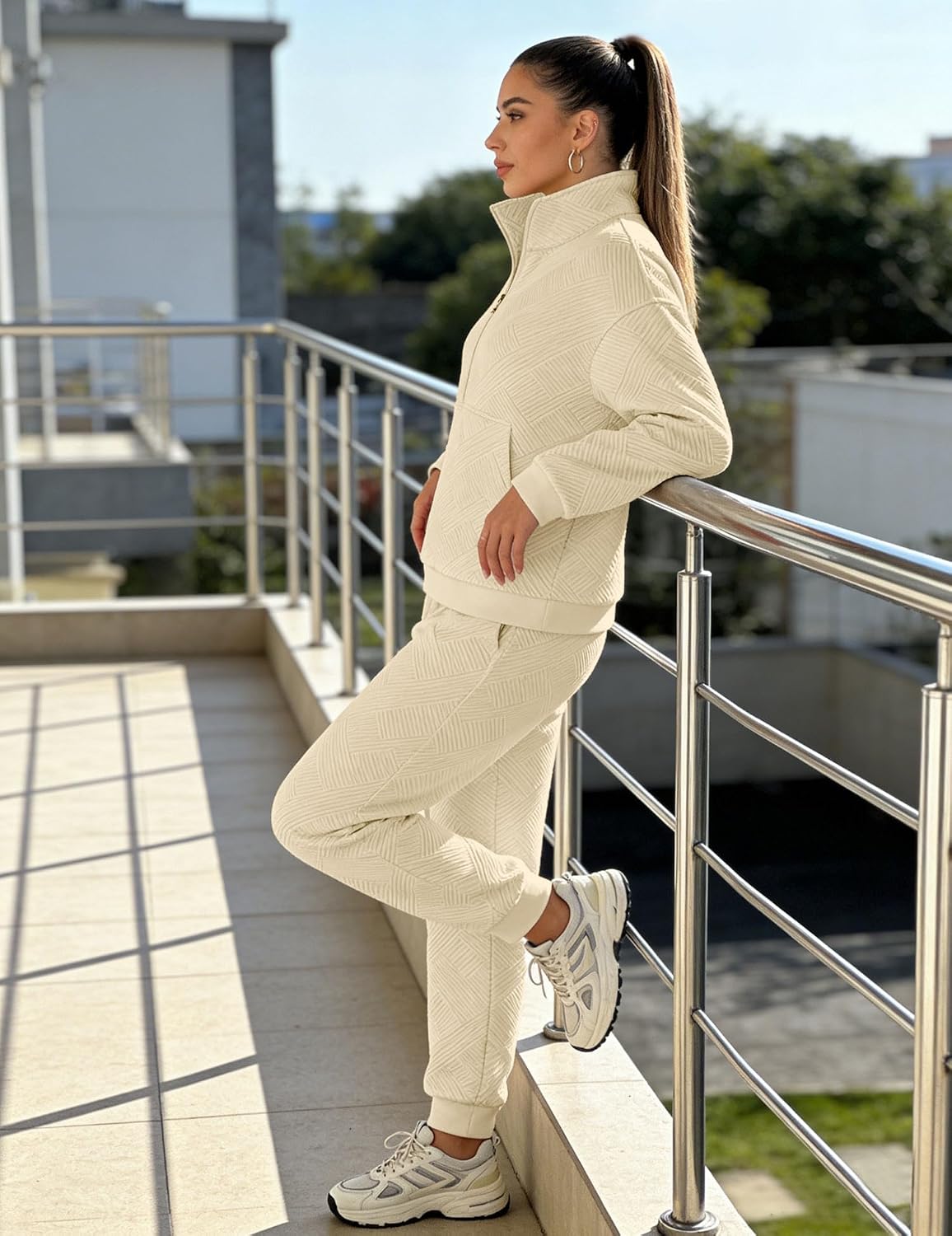 2 Piece Sets for Women Sweatsuit Long Sleeve Half Zip Tops and Sweatpants Workout Tracksuit Matching Sets