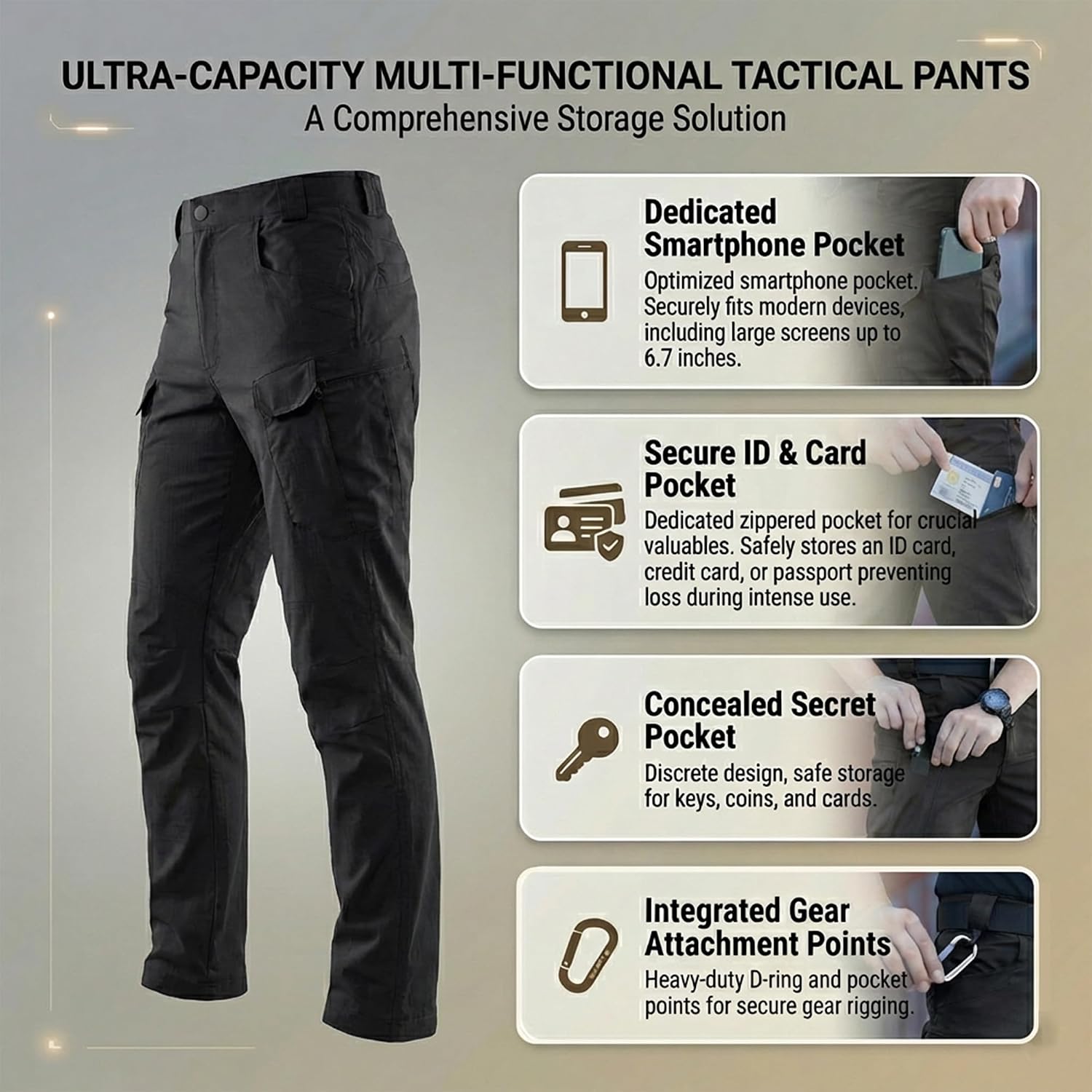 Men 's Lightweight Tactical Cargo Pants Water-Resistant 4-Way Stretch-Pockets Quick Dry Hiking Outdoor Pants Men 's Lightweight Tactical Cargo Pants Water-Resistant 4-Way Stretch-Pockets Quick Dry Hiking Outdoor Pants