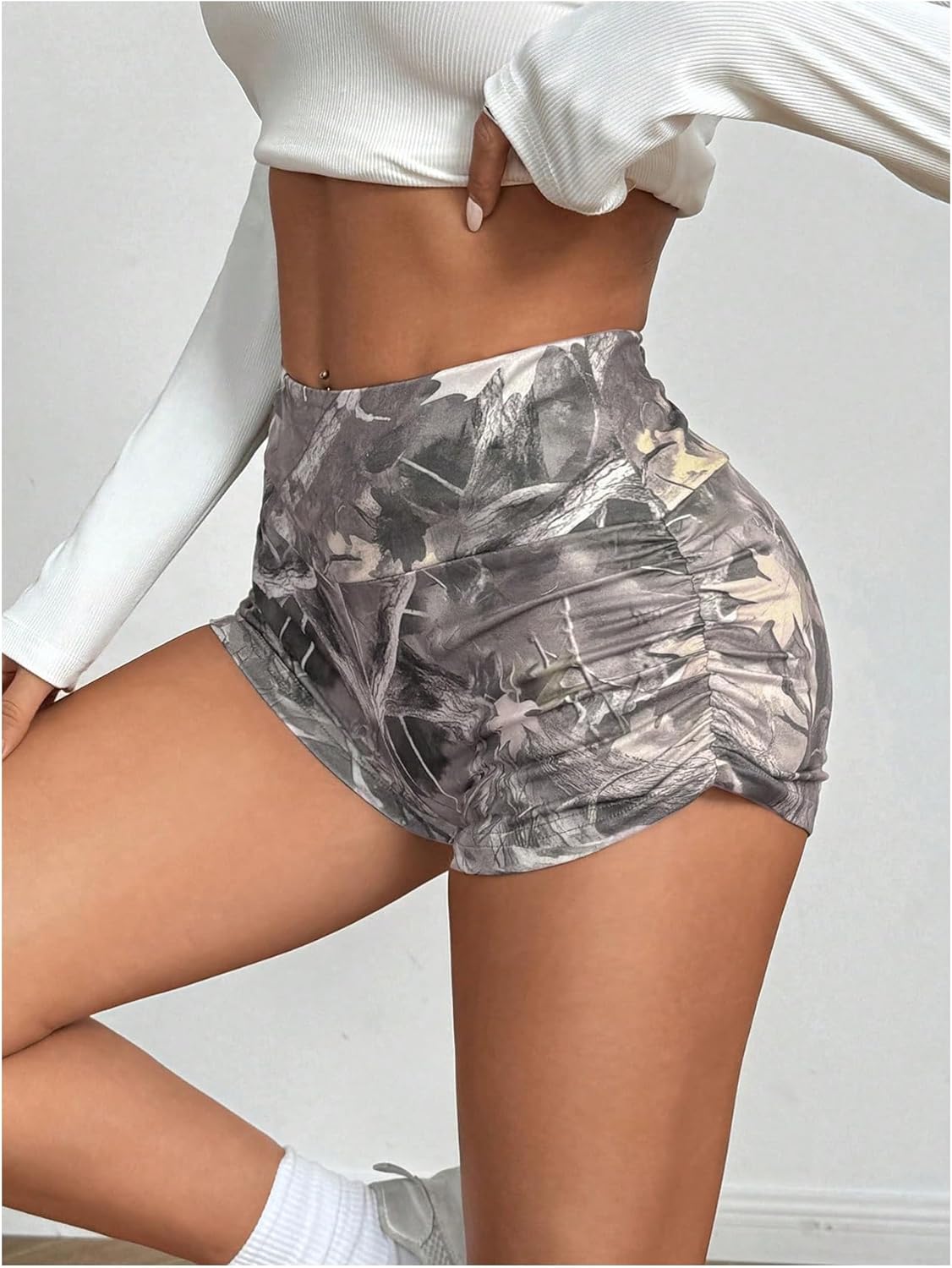 Women's Camo Biker Shorts High Waisted Ruched Workout Yoga Shorts