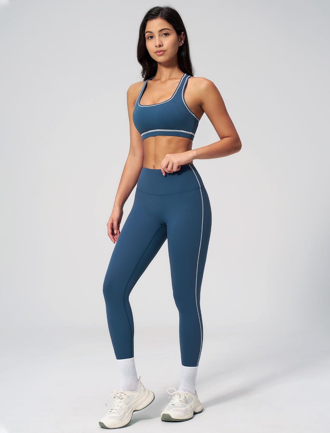 Womens Workout Set Two Piece Racerback Color Block Sports Bras Matching High Waist Leggings Gym Pilates Outfits Womens Workout Set Two Piece Racerback Color Block Sports Bras Matching High Waist Leggings Gym Pilates Outfits