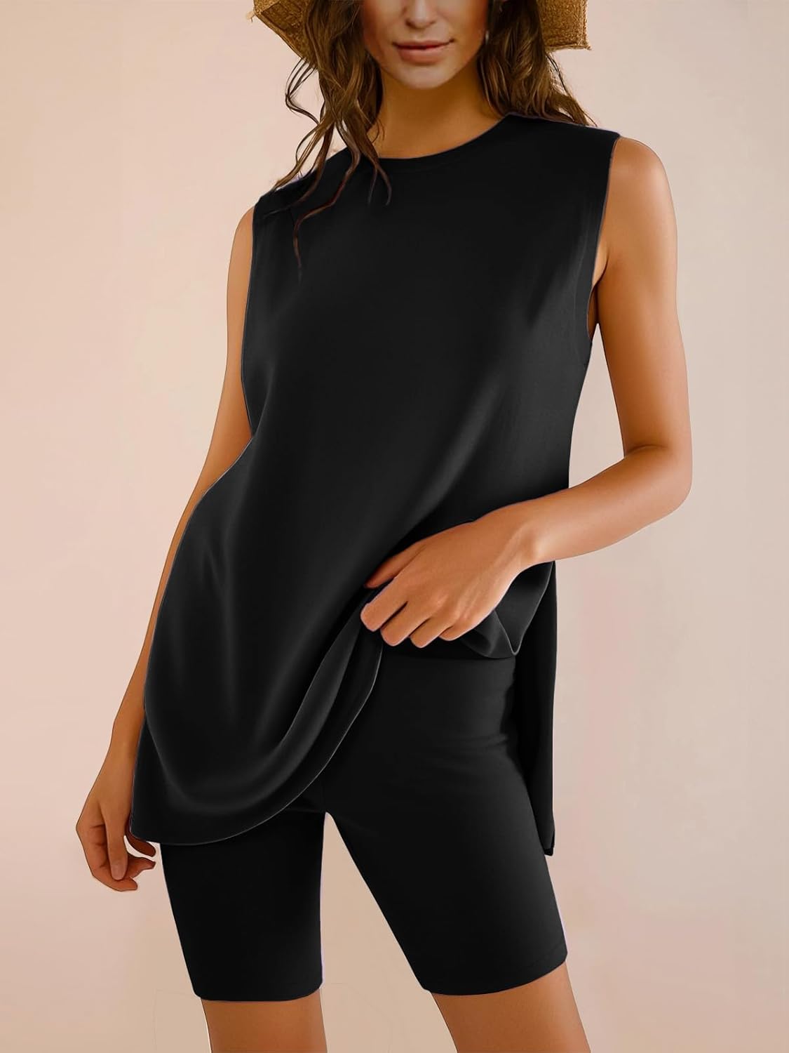 Women Two Piece Short Set Summer Sweatsuit Beach Outfits Sleeveless Tunic Top and Shorts Lounge Set Women Two Piece Short Set Summer Sweatsuit Beach Outfits Sleeveless Tunic Top and Shorts Lounge Set