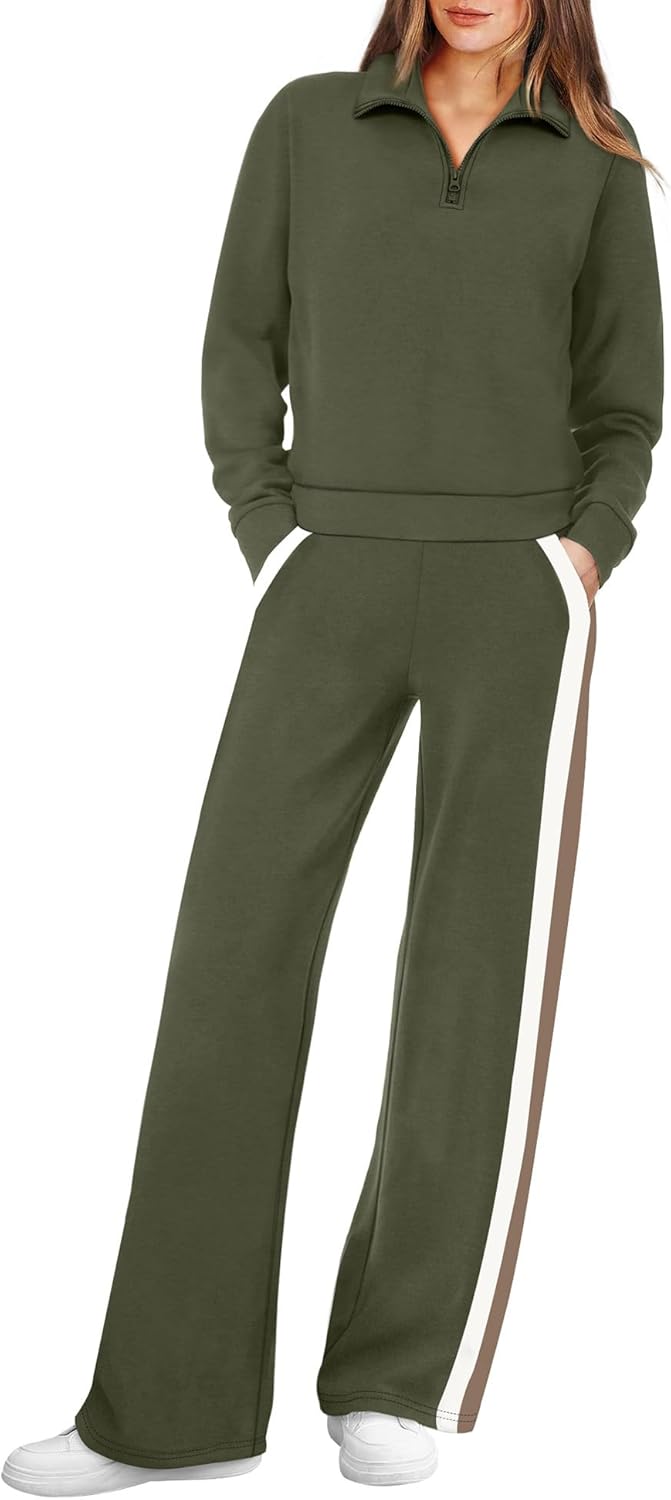 Women 2 Piece Outfits Airport Travel Vacation Sweatsuits Wide Leg Pants Lounge Set Fashion Clothes