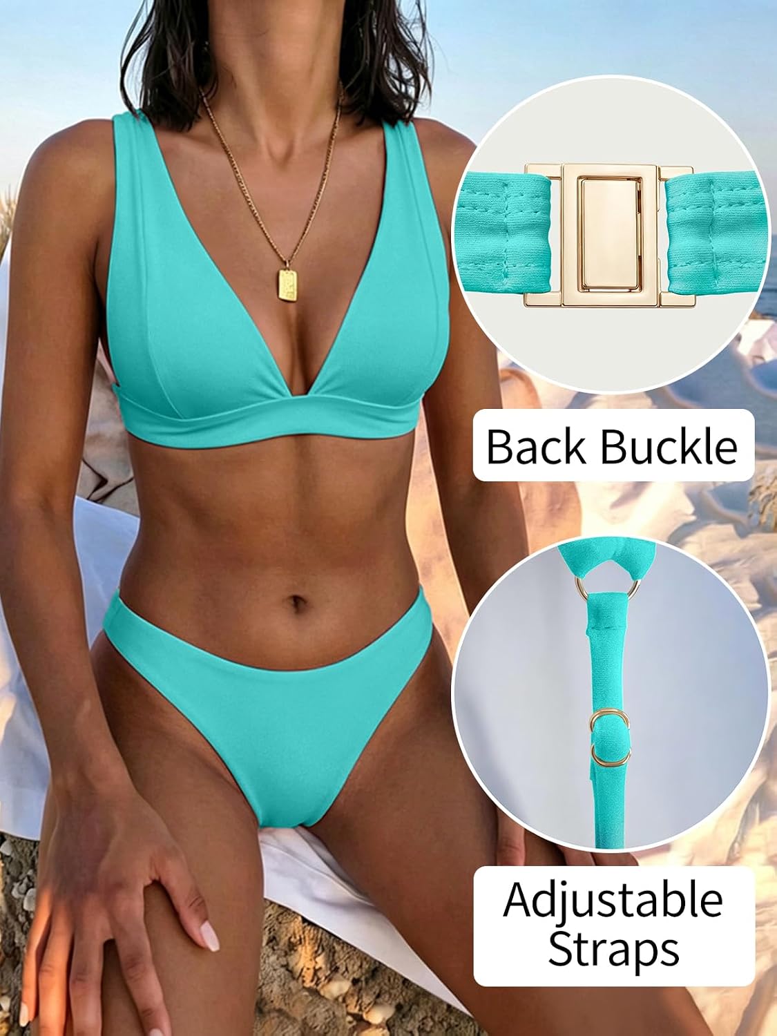 Bathing Suits for Women V Neck Sexy Two Piece Bikini Sets for Women Thong Halter Cheeky Swimsuit