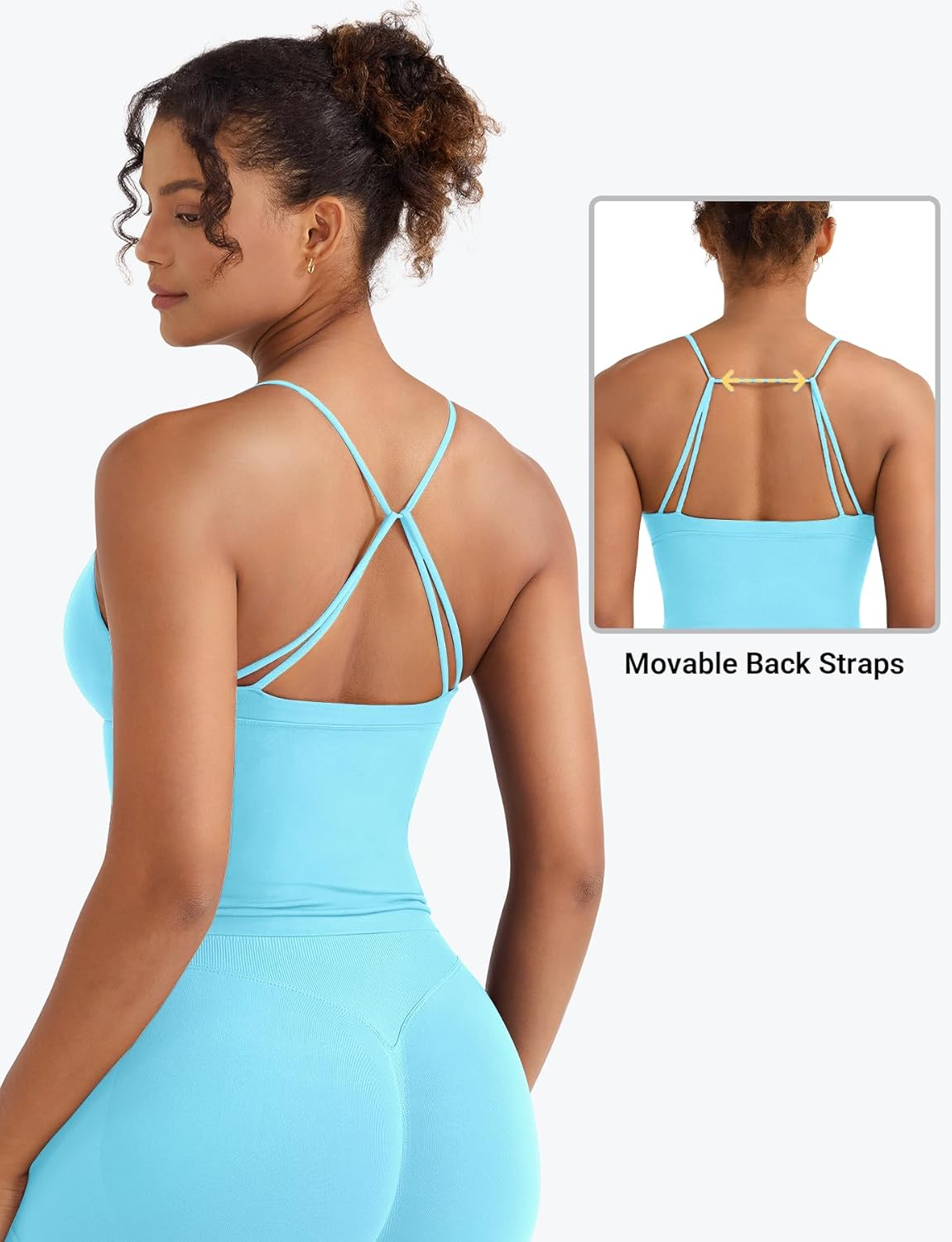 Workout Tank Tops for Women Open Back V Neck Tops with Built in Bras Adjustable Straps Longline Camisole Top