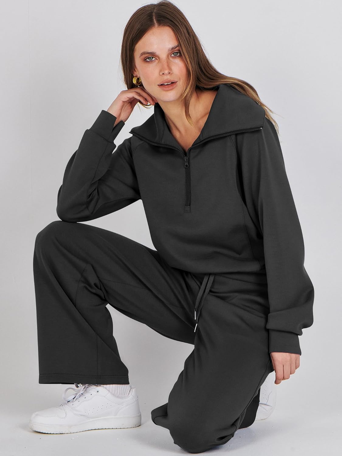 Women\u2019s 2 Piece Outfits Half Zip Sweatshirt & Wide Leg Pants Airport Travel Lounge Matching Sets Sweatsuits Clothing Women\u2019s 2 Piece Outfits Half Zip Sweatshirt & Wide Leg Pants Airport Travel Lounge Matching Sets Sweatsuits Clothing