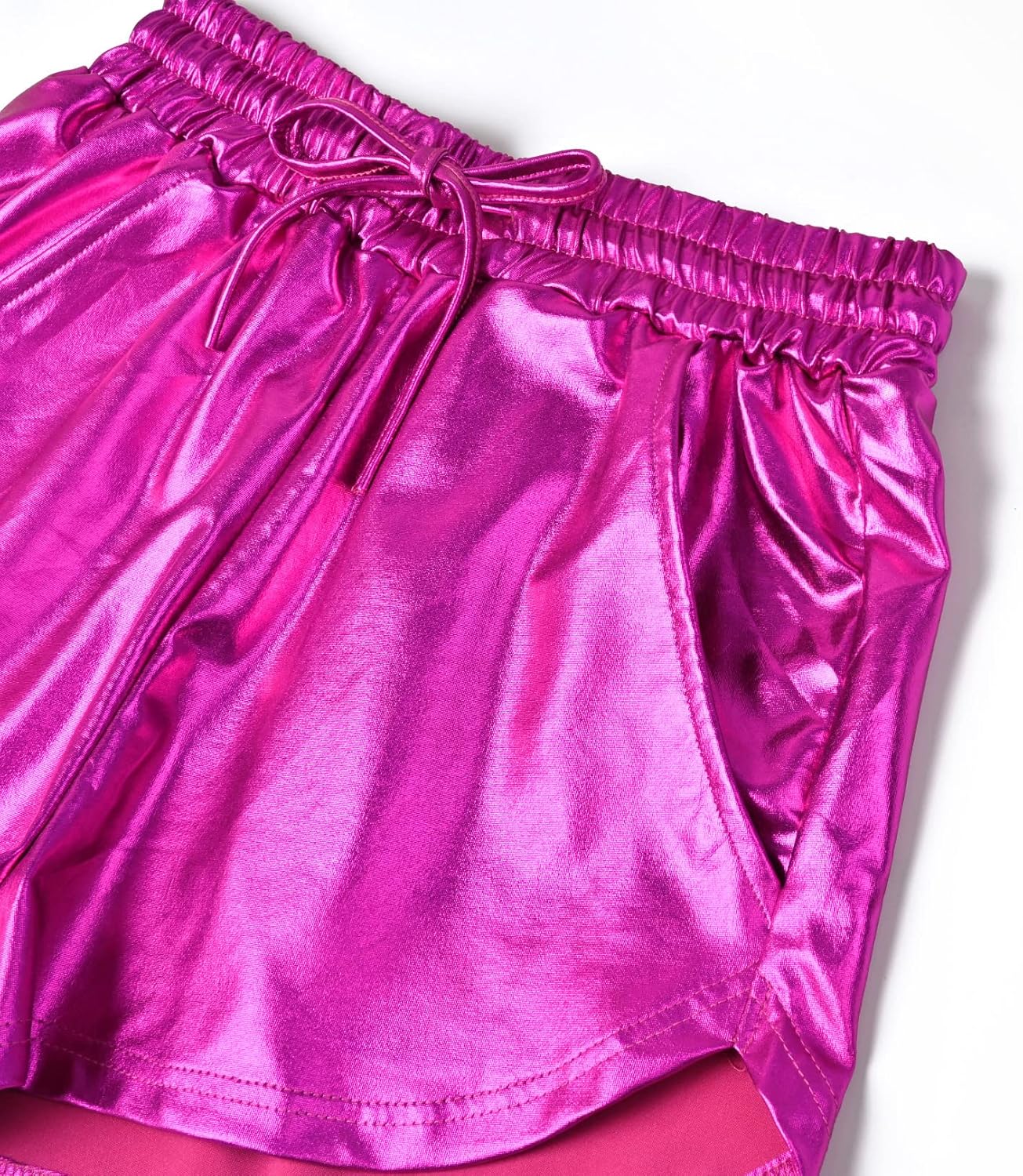 Women's Metallic Shorts Yoga Shiny Sparkly Hot Drawstring Outfit Short Pants
