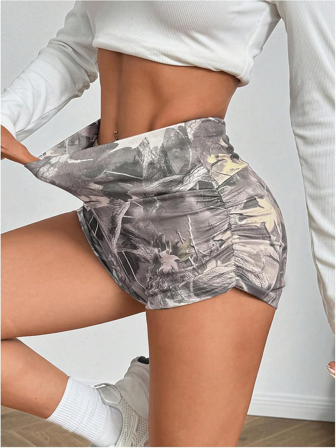 Women's Camo Biker Shorts High Waisted Ruched Workout Yoga Shorts