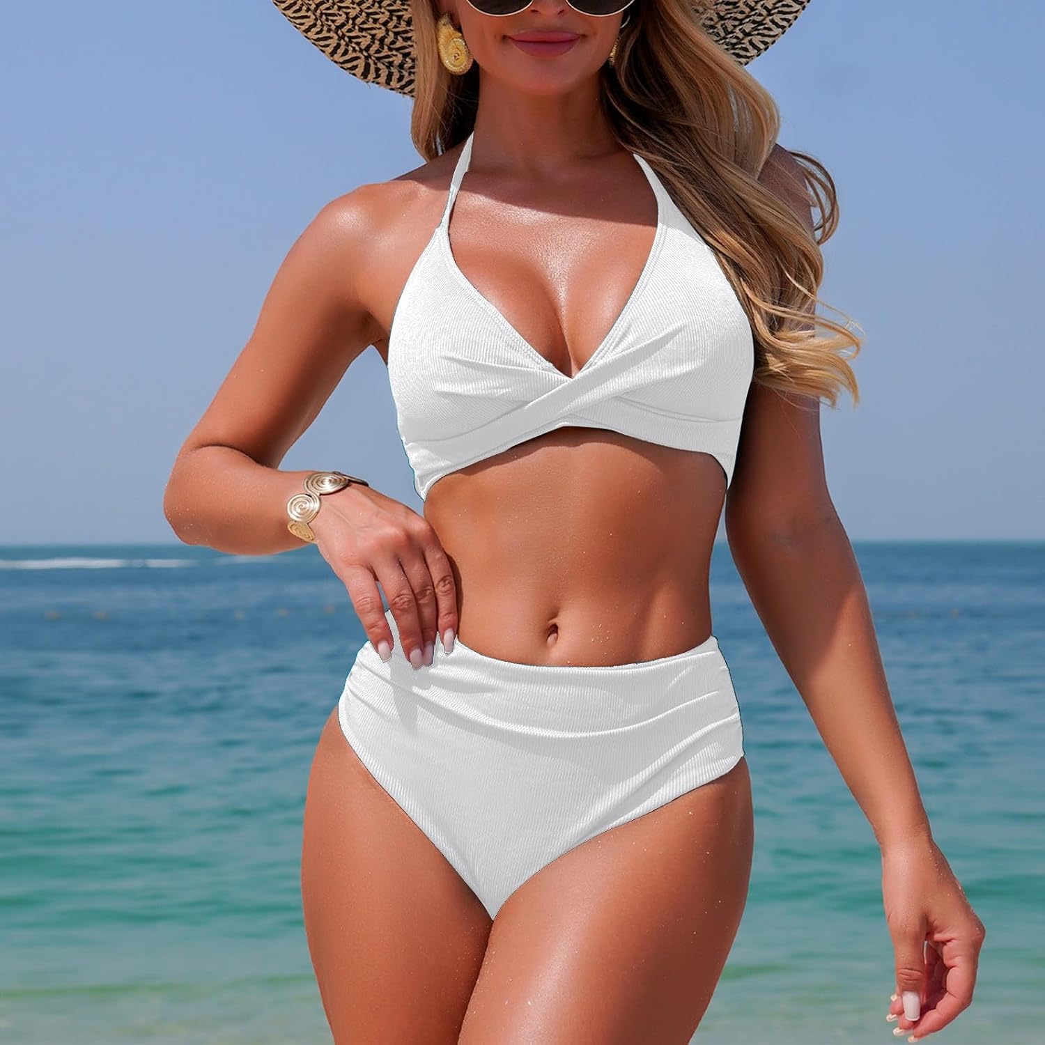 High Waisted Bikini Sets for Women Two Piece Ruched V Neck Spaghetti Straps Full Coverage Bathing Suit Casual Swimsuit High Waisted Bikini Sets for Women Two Piece Ruched V Neck Spaghetti Straps Full Coverage Bathing Suit Casual Swimsuit
