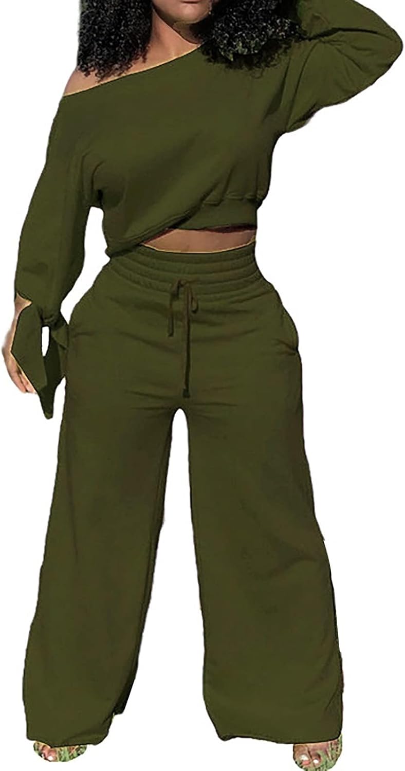 Lounge Sets for Women Sweatsuits 2 Piece Outfit Tracksuit Matching Set Wide Leg Sweatpant