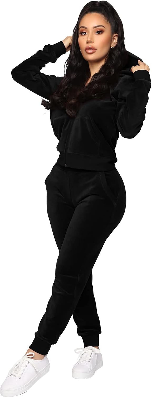 Velour Tracksuit Women 2 Piece Velvet Zip Hoodie Sweatsuit Pockets Velour Tracksuit Women 2 Piece Velvet Zip Hoodie Sweatsuit Pockets