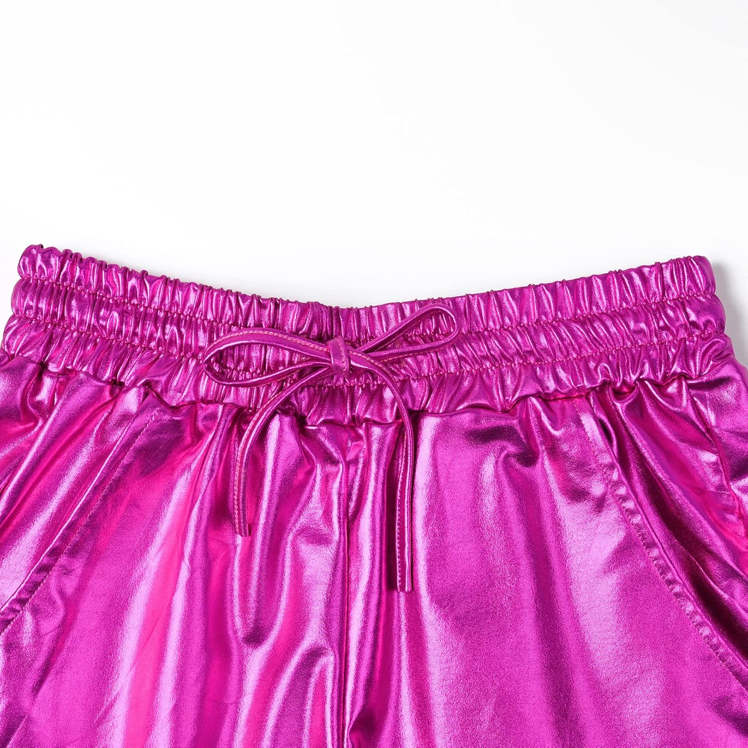 Women's Metallic Shorts Yoga Shiny Sparkly Hot Drawstring Outfit Short Pants