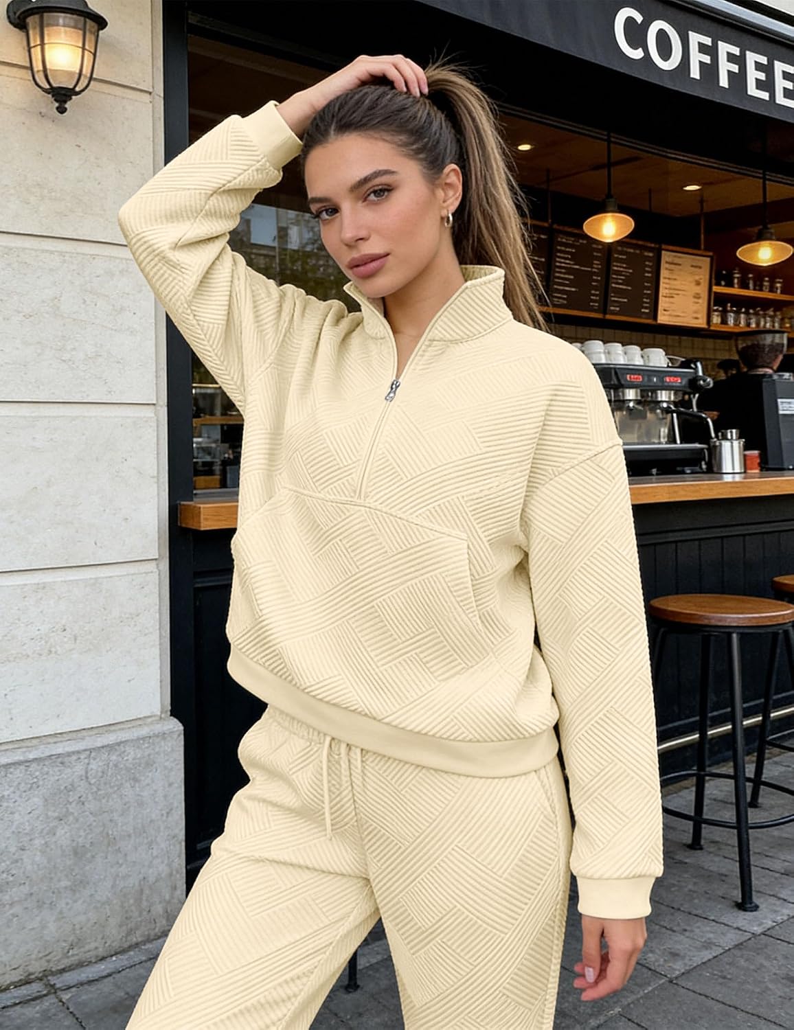 2 Piece Sets for Women Sweatsuit Long Sleeve Half Zip Tops and Sweatpants Workout Tracksuit Matching Sets