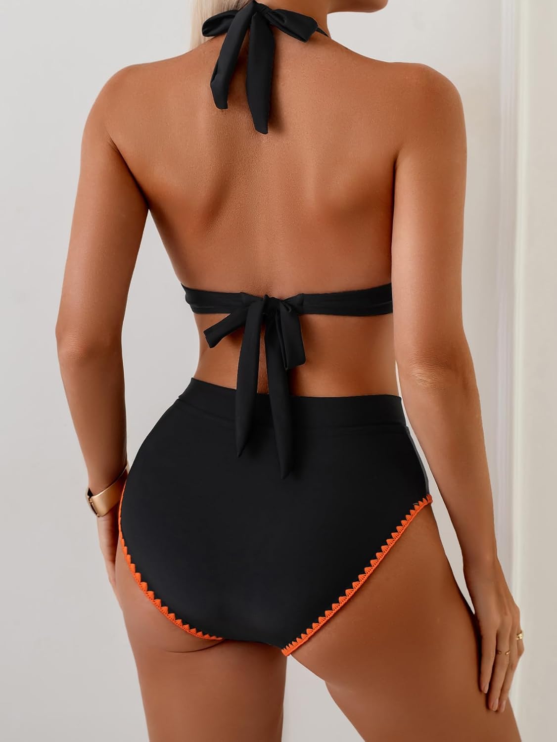 Womens Bikini Sets High Waisted Swimsuit Halter V Neck Shell Stitched Two Piece Bathing Suits Womens Bikini Sets High Waisted Swimsuit Halter V Neck Shell Stitched Two Piece Bathing Suits