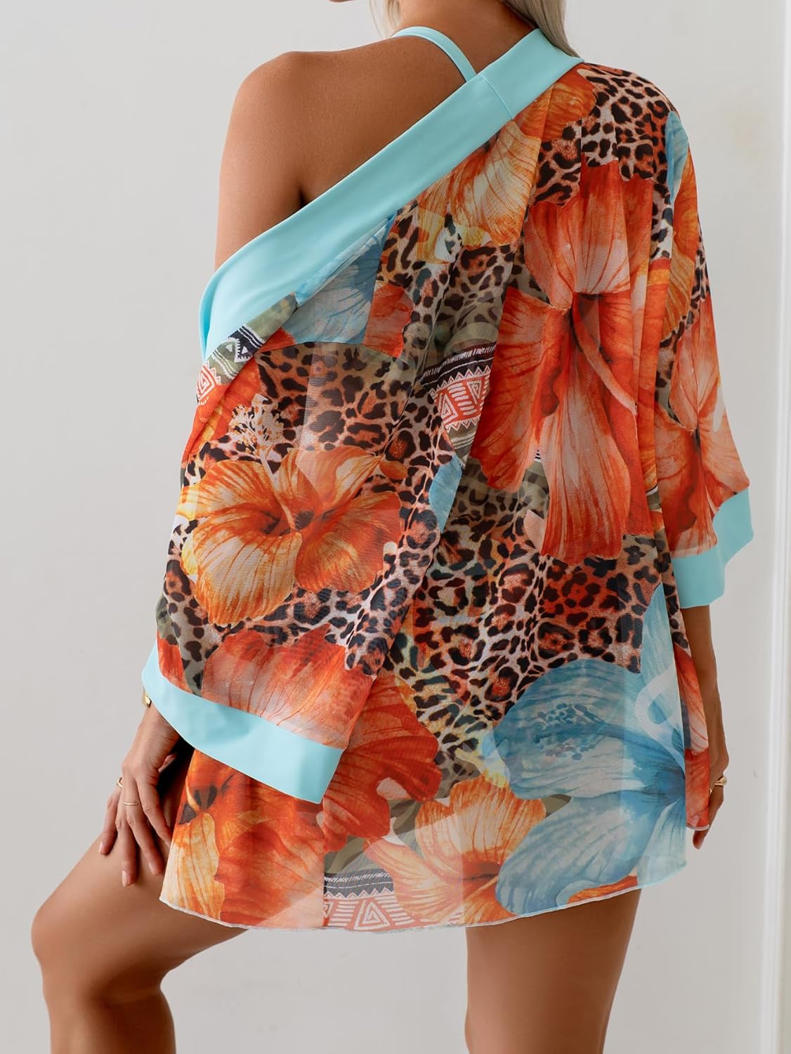 Women's Bikini Sets V Neck Three Piece Swimsuit with Mesh Cover Up Cross Back Tie Straps Kimono Bathing Suit Women's Bikini Sets V Neck Three Piece Swimsuit with Mesh Cover Up Cross Back Tie Straps Kimono Bathing Suit