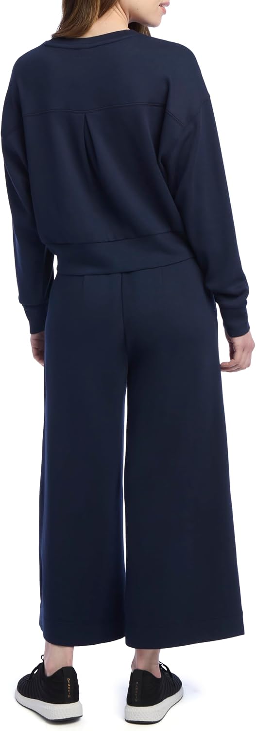 Women's 2 Piece Pique Luxe Crew Neck Pullover Gaucho Lounge Set Women's 2 Piece Pique Luxe Crew Neck Pullover Gaucho Lounge Set