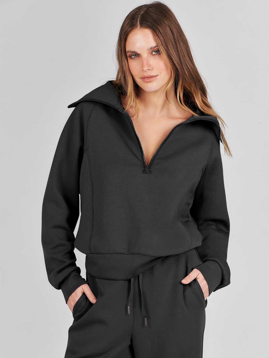 Women\u2019s 2 Piece Outfits Half Zip Sweatshirt & Wide Leg Pants Airport Travel Lounge Matching Sets Sweatsuits Clothing Women\u2019s 2 Piece Outfits Half Zip Sweatshirt & Wide Leg Pants Airport Travel Lounge Matching Sets Sweatsuits Clothing