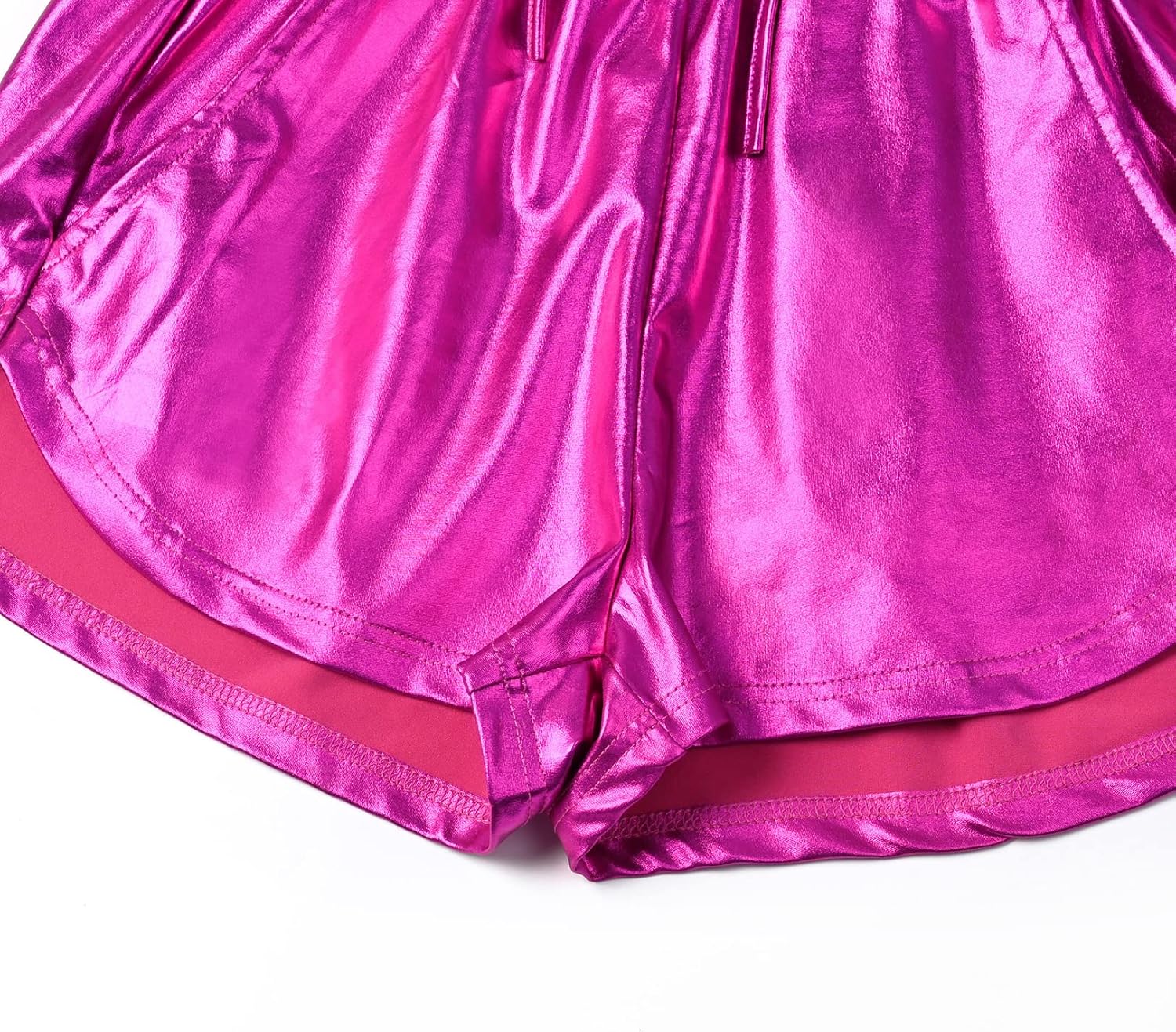 Women's Metallic Shorts Yoga Shiny Sparkly Hot Drawstring Outfit Short Pants