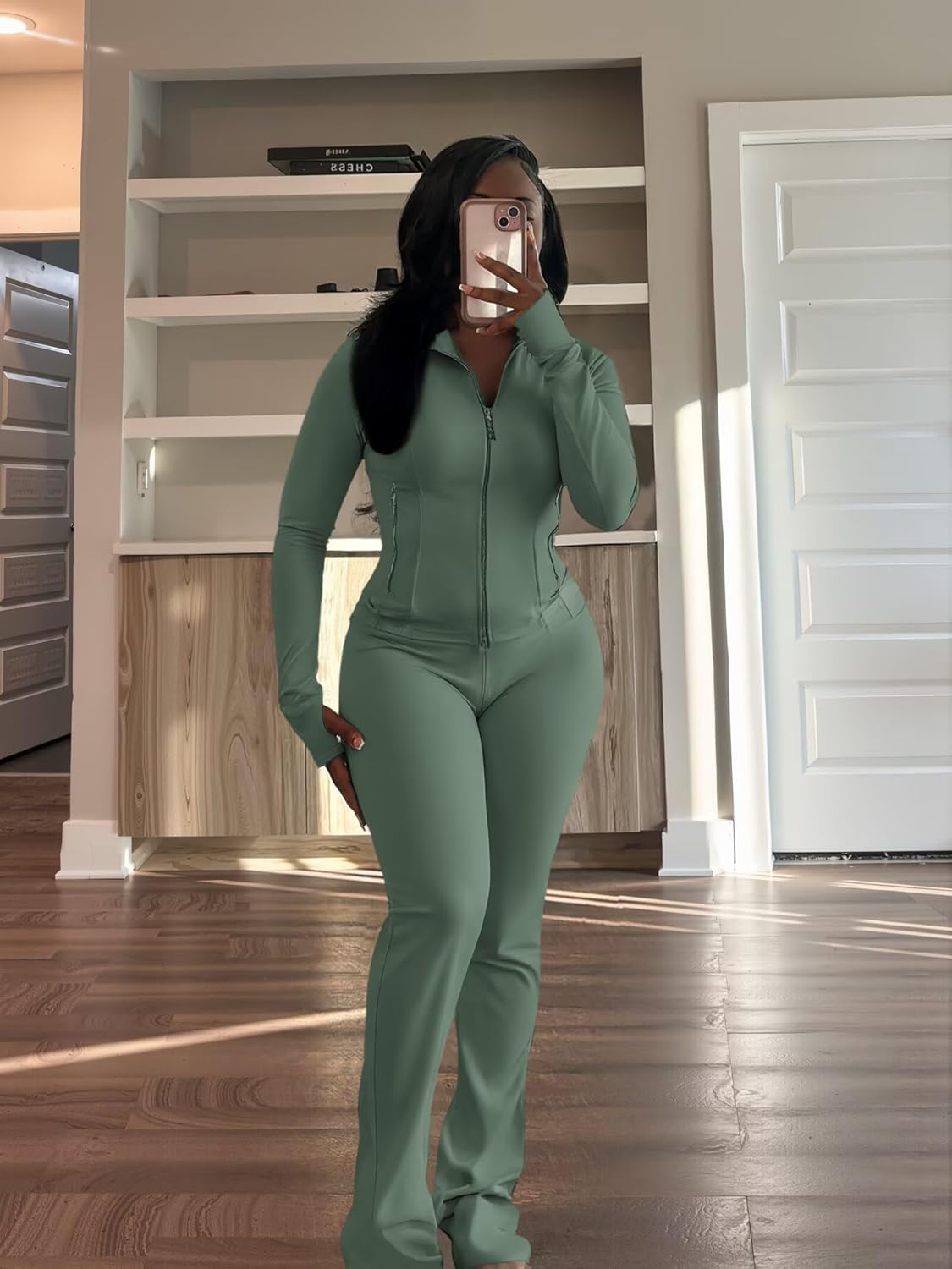 Women 2 Piece Outfits Fall Long Sleeve Zip Up Jacket Flare Legging Workout Sets with Pockets Tracksuit Active Women 2 Piece Outfits Fall Long Sleeve Zip Up Jacket Flare Legging Workout Sets with Pockets Tracksuit Active