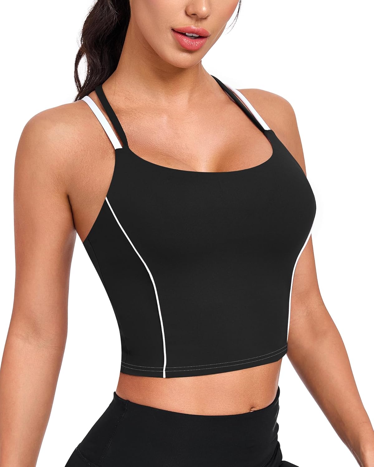 Longline Sports Bras for Women Spaghetti Straps Tank Top with Built-in Bra Strappy Sports Bra for Yoga Longline Sports Bras for Women Spaghetti Straps Tank Top with Built-in Bra Strappy Sports Bra for Yoga