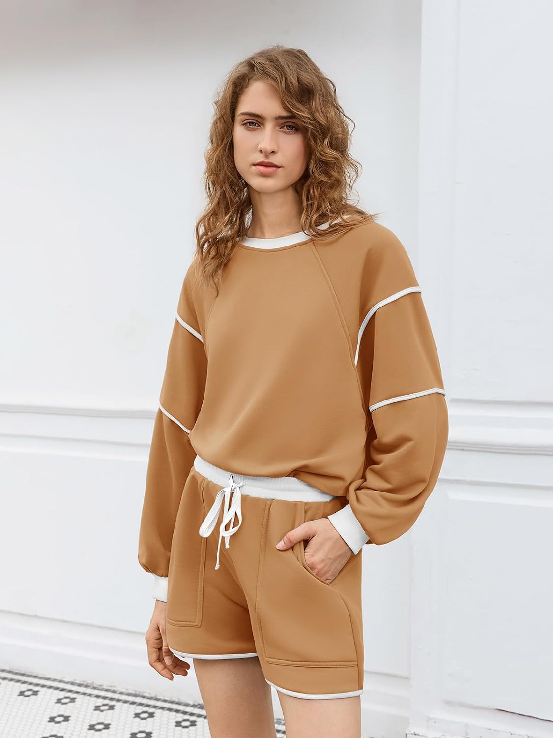 Womens Sweatsuits 2 Piece Outfits Crewneck Sweatshirts High Waisted Casual Shorts Lounge Wear Shorts Sets Womens Sweatsuits 2 Piece Outfits Crewneck Sweatshirts High Waisted Casual Shorts Lounge Wear Shorts Sets