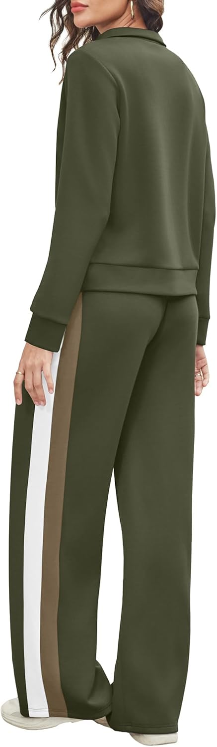 Women 2 Piece Outfits Airport Travel Vacation Sweatsuits Wide Leg Pants Lounge Set Fashion Clothes