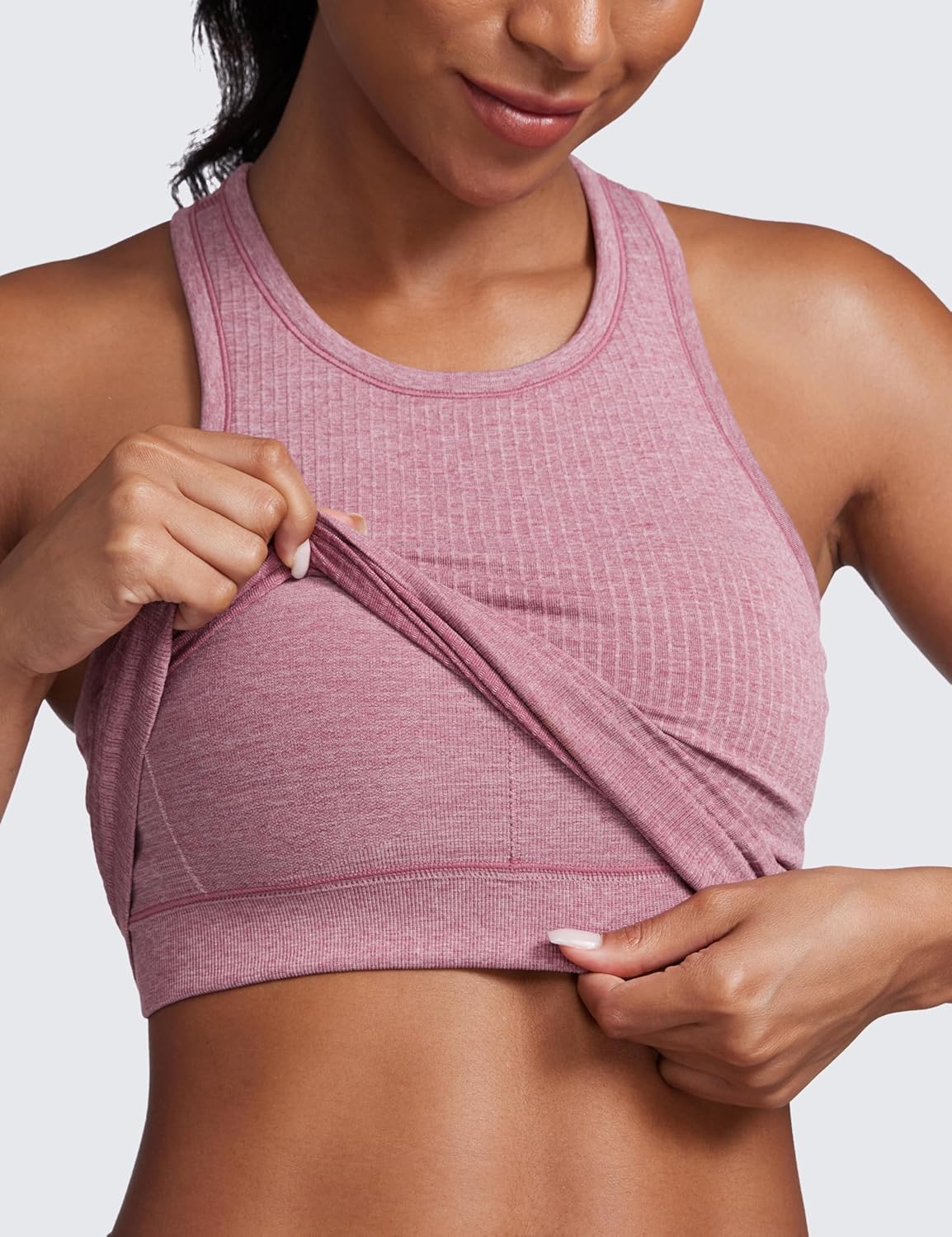 Seamless Ribbed High Neck Crop Tank Tops for Women-Longline Racerback Padded Sports Bras Seamless Ribbed High Neck Crop Tank Tops for Women-Longline Racerback Padded Sports Bras