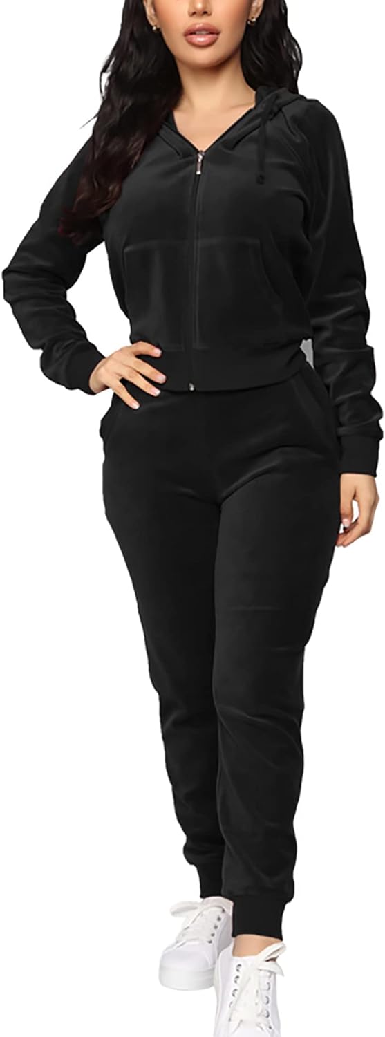 Velour Tracksuit Women 2 Piece Velvet Zip Hoodie Sweatsuit Pockets Velour Tracksuit Women 2 Piece Velvet Zip Hoodie Sweatsuit Pockets