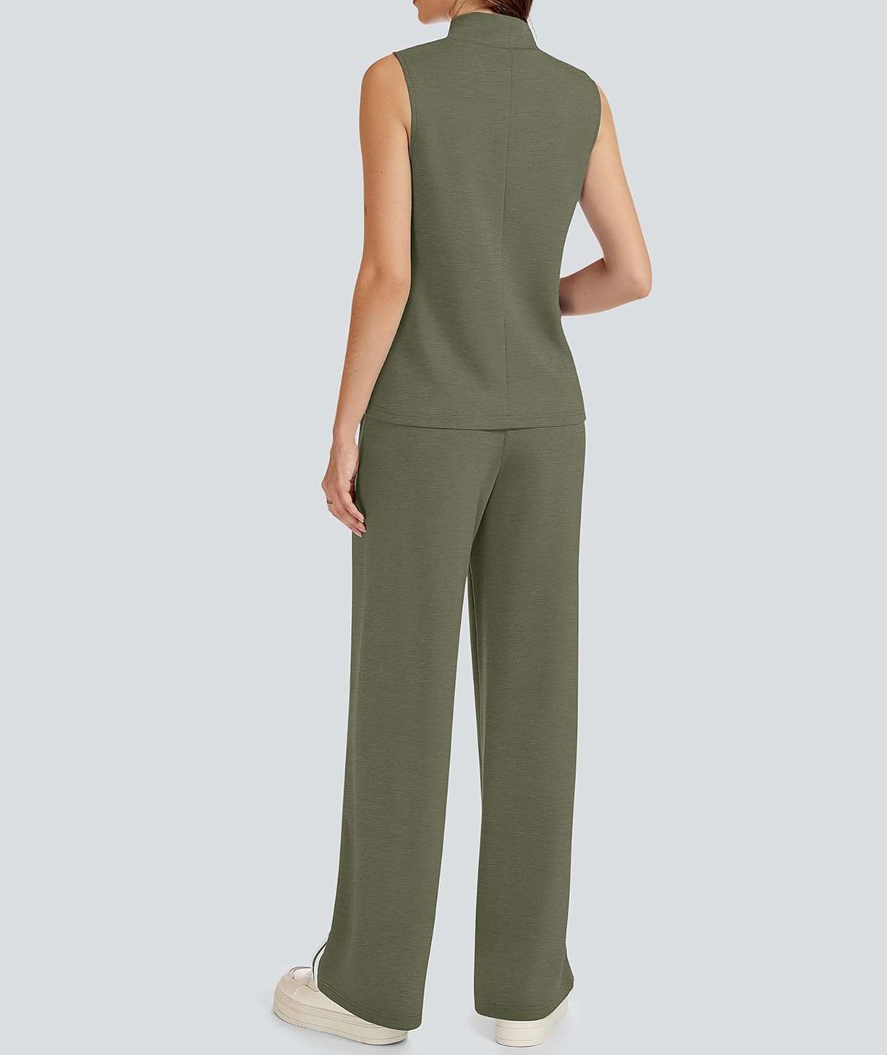 Womens 2 Piece Lounge Set Stripes Travel Outfits Sweatsuit Mock Neck Tank Top Wide Leg Pants Casual Activewear Womens 2 Piece Lounge Set Stripes Travel Outfits Sweatsuit Mock Neck Tank Top Wide Leg Pants Casual Activewear