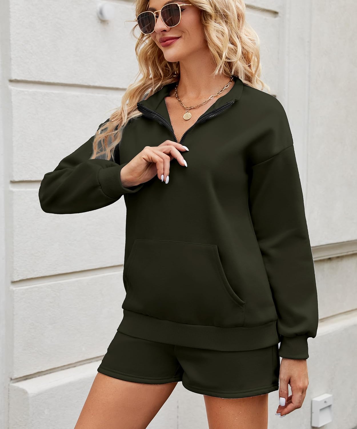 Womens Sweatsuits 2 Piece Outfits Half Zip Sweatshirt Sweat Shorts with Pockets Lounge Sets Womens Sweatsuits 2 Piece Outfits Half Zip Sweatshirt Sweat Shorts with Pockets Lounge Sets