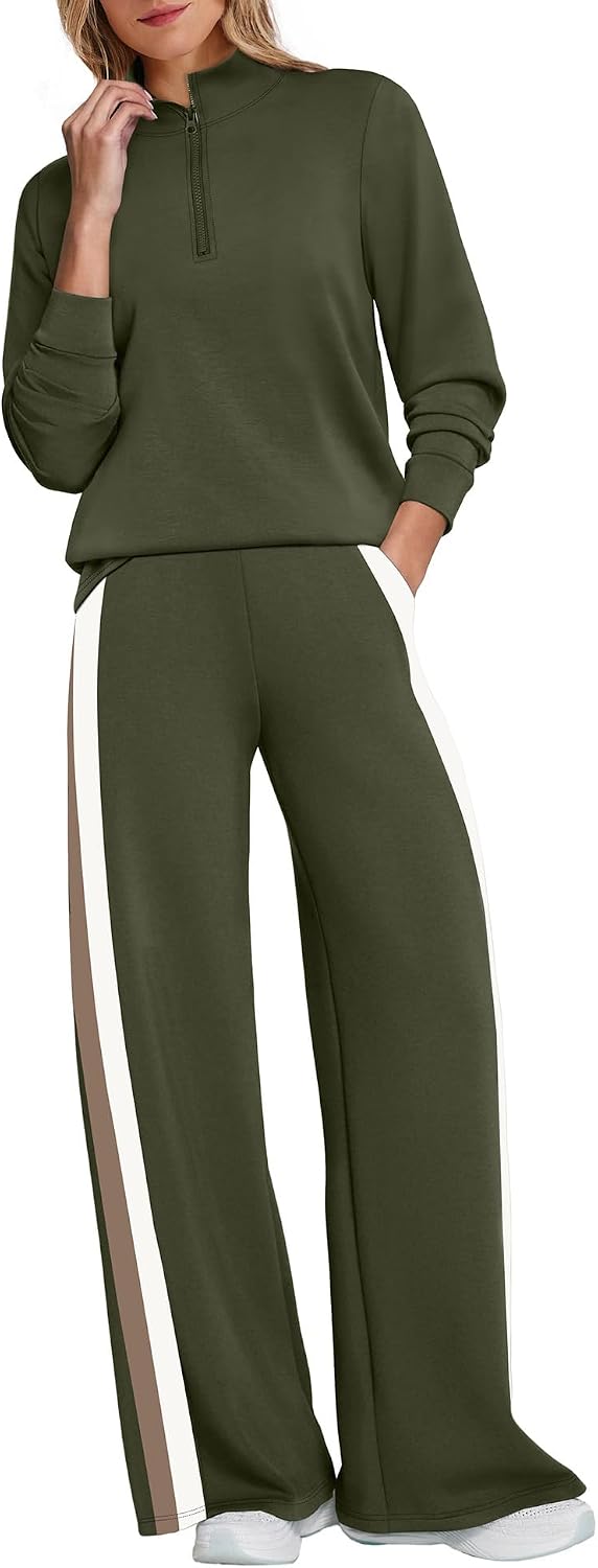 Women 2 Piece Outfits Airport Travel Vacation Sweatsuits Wide Leg Pants Lounge Set Fashion Clothes
