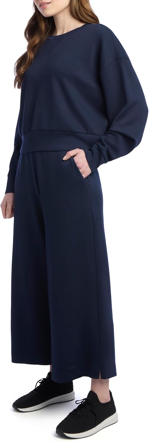 Women's 2 Piece Pique Luxe Crew Neck Pullover Gaucho Lounge Set Women's 2 Piece Pique Luxe Crew Neck Pullover Gaucho Lounge Set