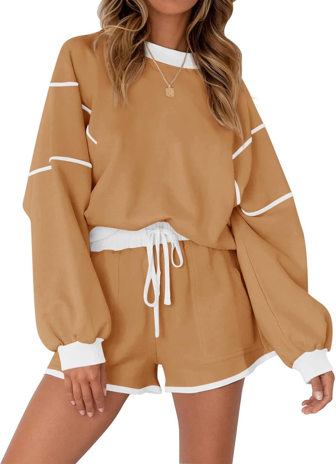 Womens Sweatsuits 2 Piece Outfits Crewneck Sweatshirts High Waisted Casual Shorts Lounge Wear Shorts Sets Womens Sweatsuits 2 Piece Outfits Crewneck Sweatshirts High Waisted Casual Shorts Lounge Wear Shorts Sets
